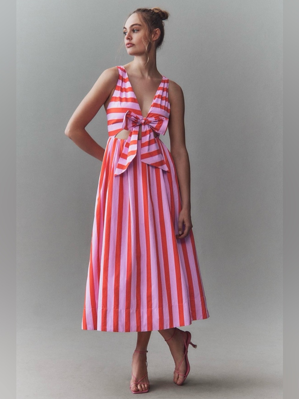 BHLDN Madeline Sleeveless V-Neck Cutout A-Line Taffeta Midi Dress